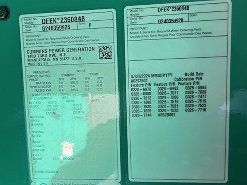 Cummins 500 kW DFEK Cummins 500 kW DFEK