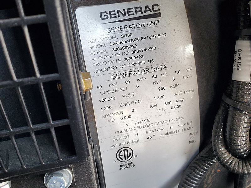 Generac 60 kW SG60 Generac 60 kW SG60