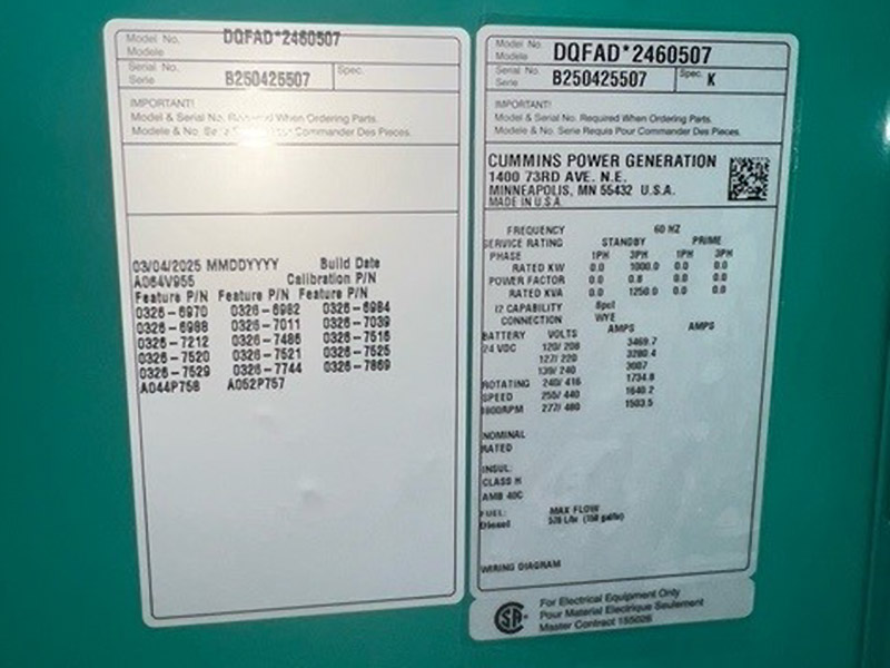 Cummins 1000 kW DQFAD Cummins 1000 kW DQFAD