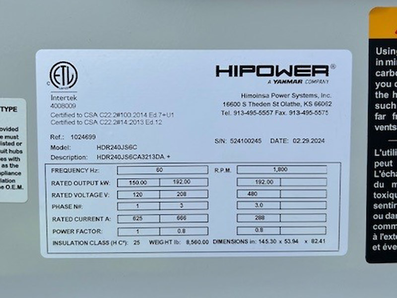 Hipower 192 kW HRJW 240 Hipower 192 kW HRJW 240